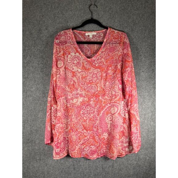 VTG TGM Top Women 18/20 Pink Semi Sheer Paisley Print Whimsical Fairy Boho Y2K - Picture 1 of 9